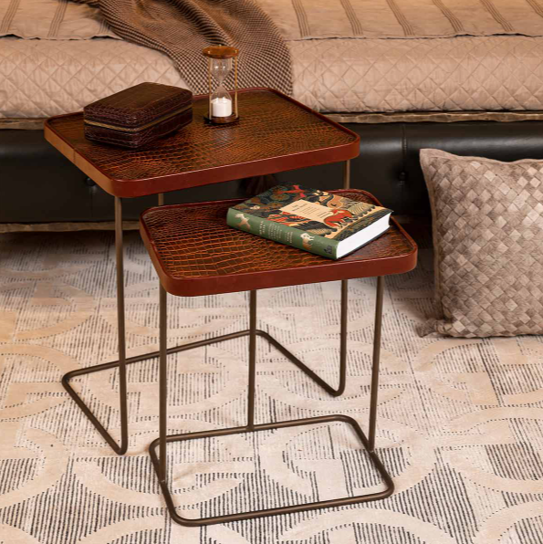 Croco Nested Table- Tan (Set Of Two)