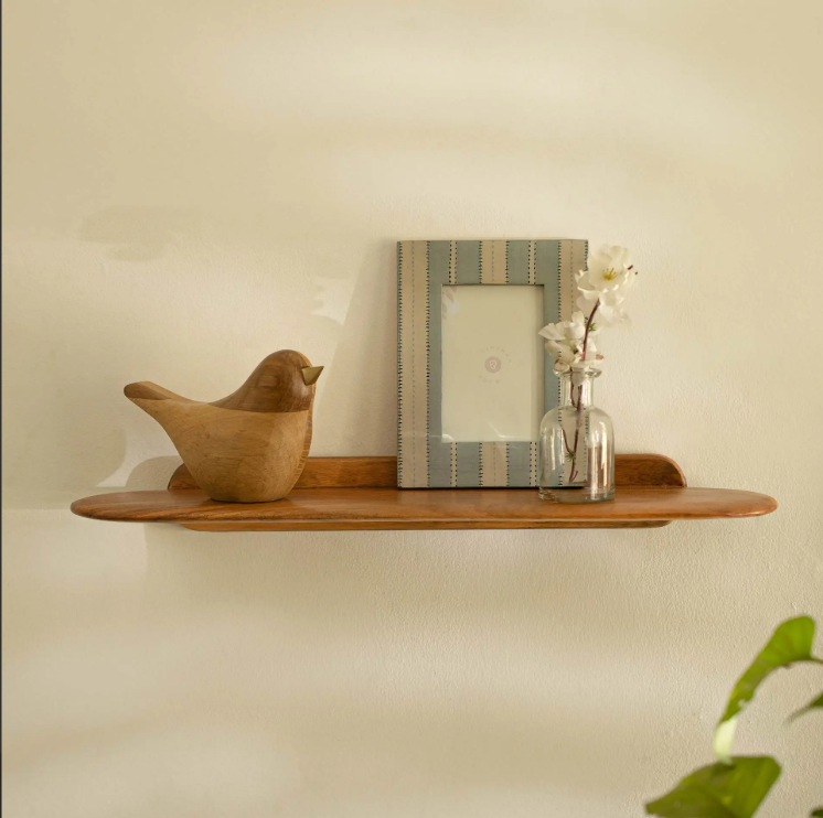 slim wooden wall shelf
