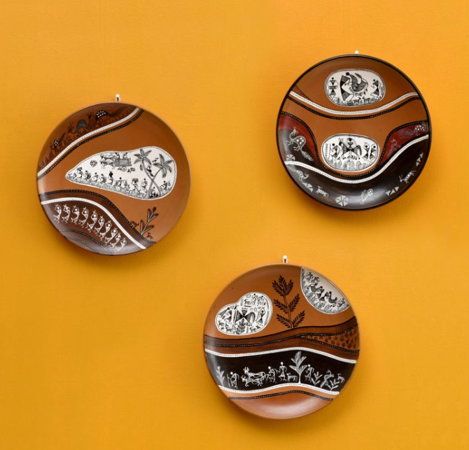Handpainted Warli Earthen Plates