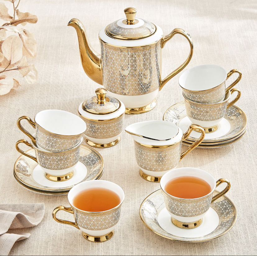 Ebony Classic 15Pcs Bone China Printed Tea Set
