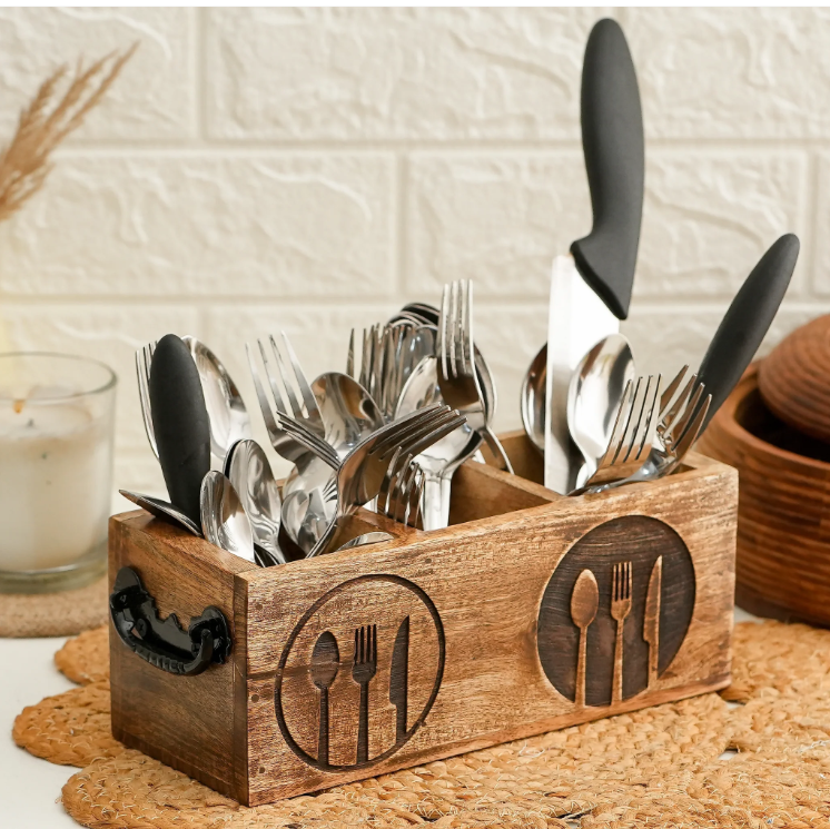 Wooden Caddy and Cutlery Stand