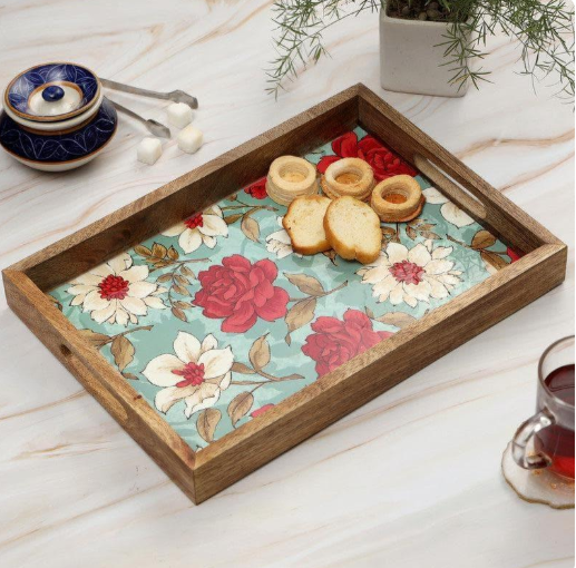 Hetty Floral Mangowood Serving Tray 