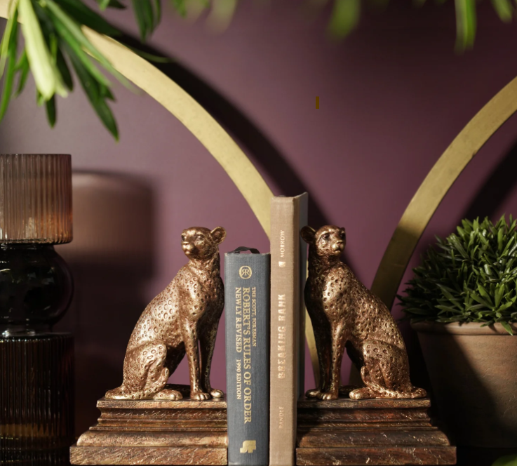 Gold Polyresin Cheetah Book Ends