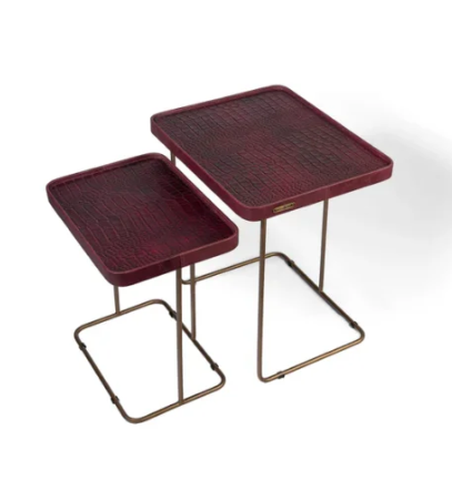 Croco Nested Table- Tan (Set Of Two)