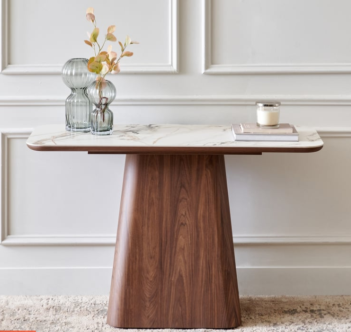 Hadley Ceramic Top Console Table - Walnut