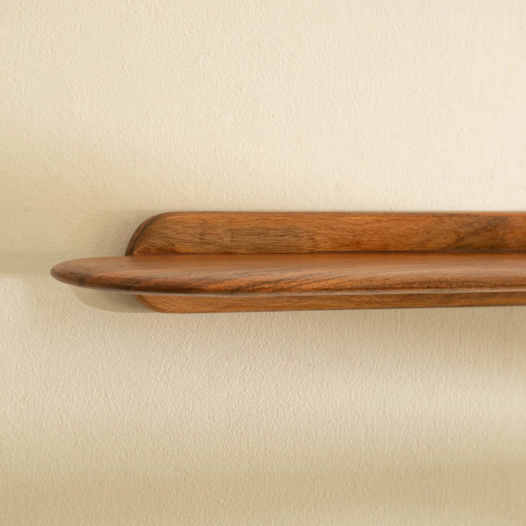slim wooden wall shelf