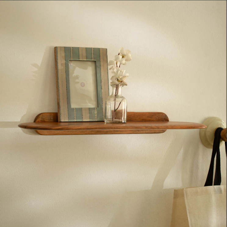 slim wooden wall shelf