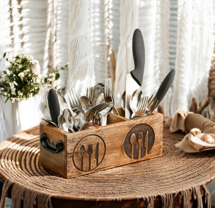 Wooden Caddy and Cutlery Stand