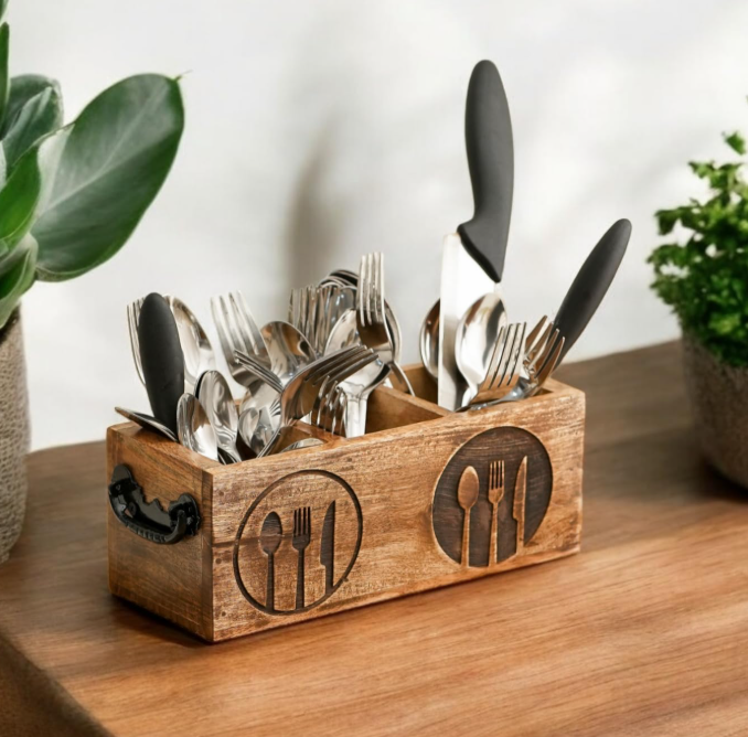 Wooden Caddy and Cutlery Stand