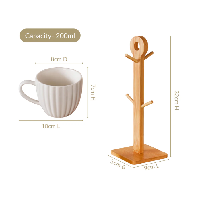 Ribbed White Cup And Stand