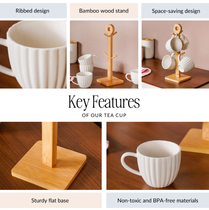 Ribbed White Cup And Stand