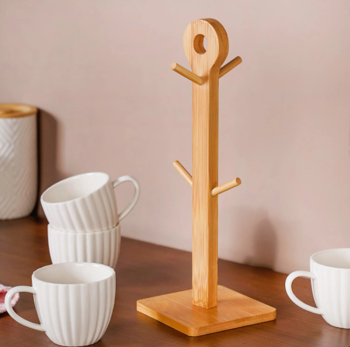 Ribbed White Cup And Stand