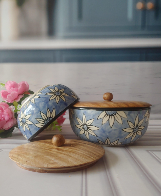 Sunflower Bloom Ceramic Serving Bowls with