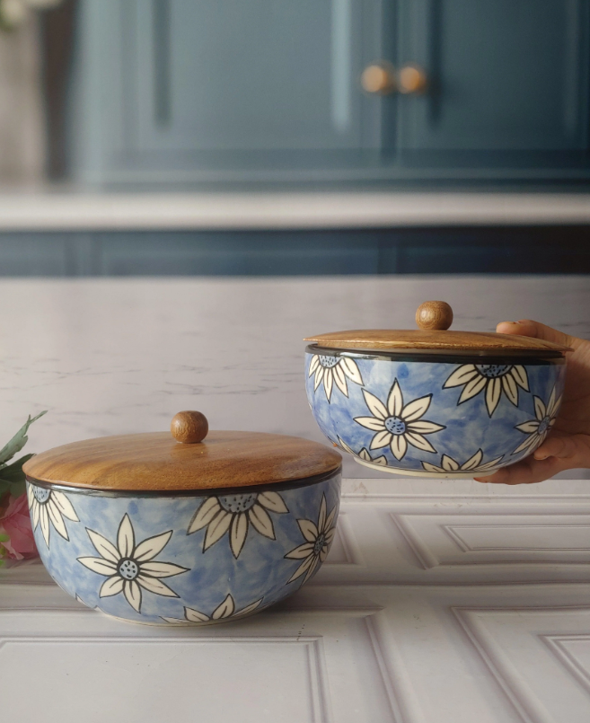 Sunflower Bloom Ceramic Serving Bowls with
