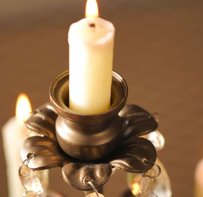 Bronze 7 Arm Tapered Candelabra with Hanging Crystals