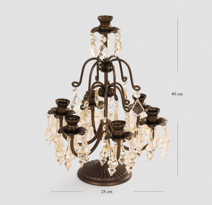Bronze 7 Arm Tapered Candelabra with Hanging Crystals