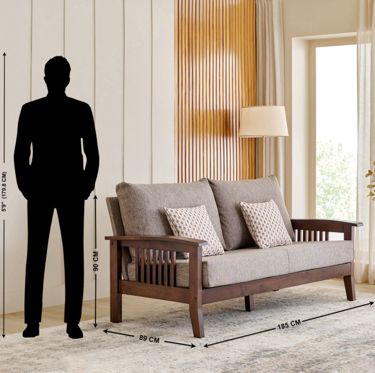 Abby Fabric 3-Seater Sofa with Cushions 