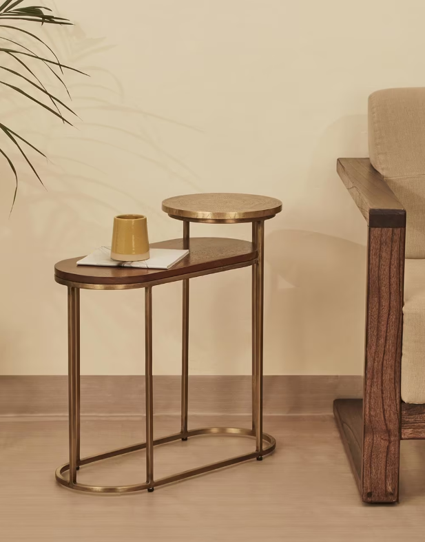 Brass Wooden Bala Side Table