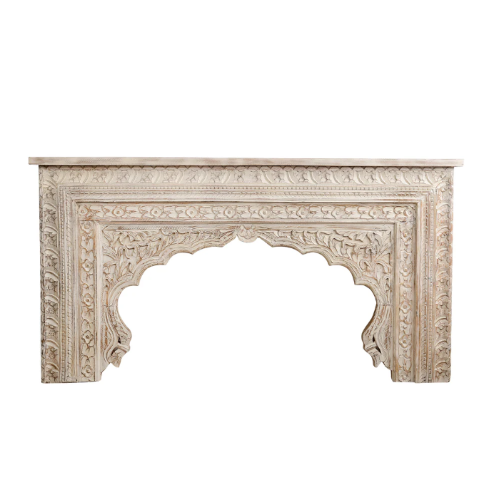  Hand Carved Distressed White Console Table