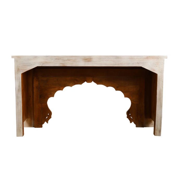  Hand Carved Distressed White Console Table