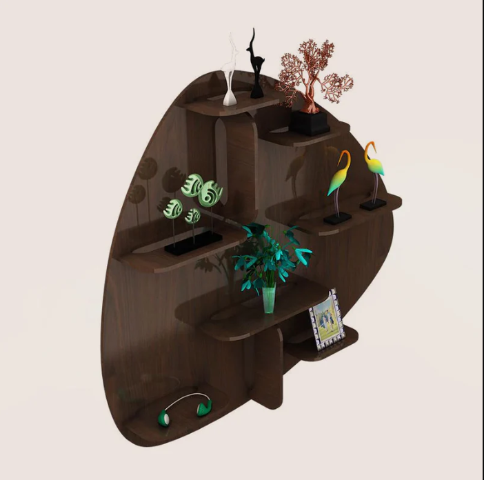 Abstract Backlit Designer Wooden Wall Mounted Shelf 