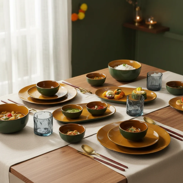  Golden Dinner Set with Green Exterior 