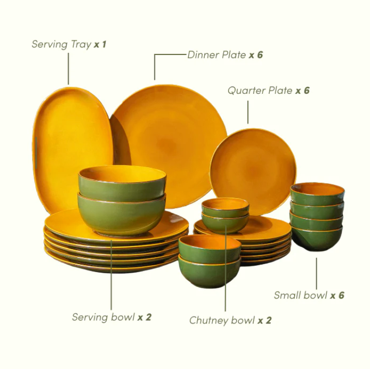  Golden Dinner Set with Green Exterior 