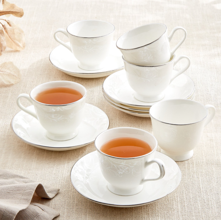 Ivory Zilver Set of 6 Bone China Printed Cup and Saucer 