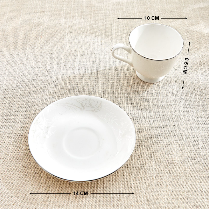 Ivory Zilver Set of 6 Bone China Printed Cup and Saucer 