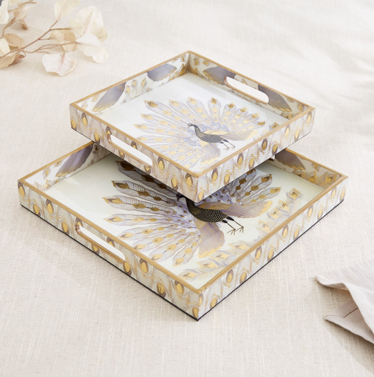Corsica Hues Wooden Peacock Serving Tray 