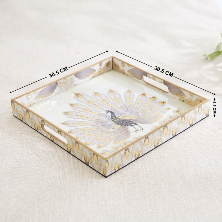 Corsica Hues Wooden Peacock Serving Tray 