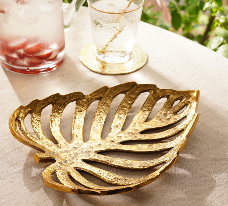 Gold Metal Scalloped Leaf Decorative Platter