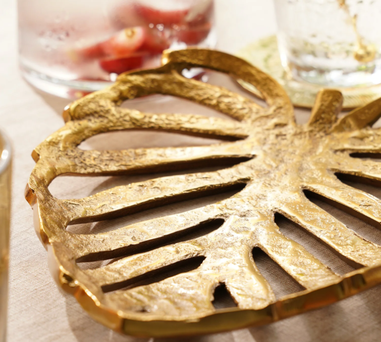 Gold Metal Scalloped Leaf Decorative Platter
