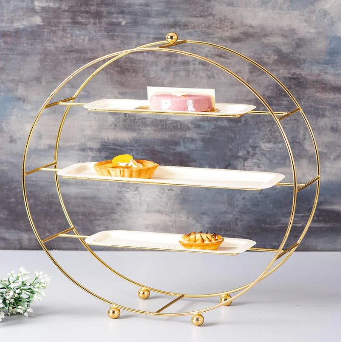 Round Serving platter table top buffet organizer platter stand 
