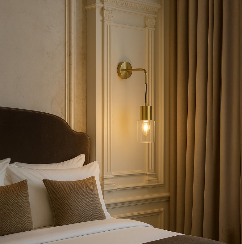 European Style Brass Wall Lamp Clear Glass Lamp Shade