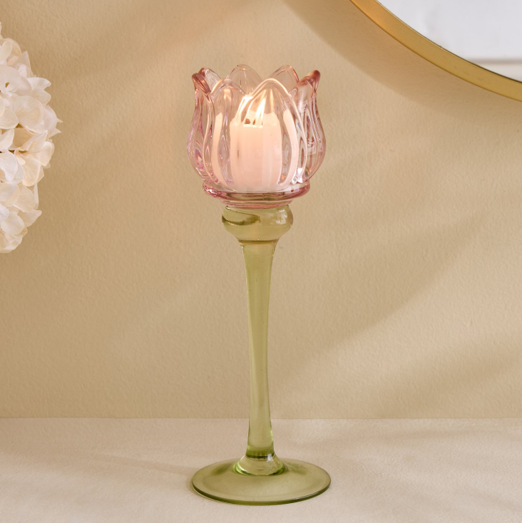 Fiora Delphi Glass Tulip Pedestal candle Holder
