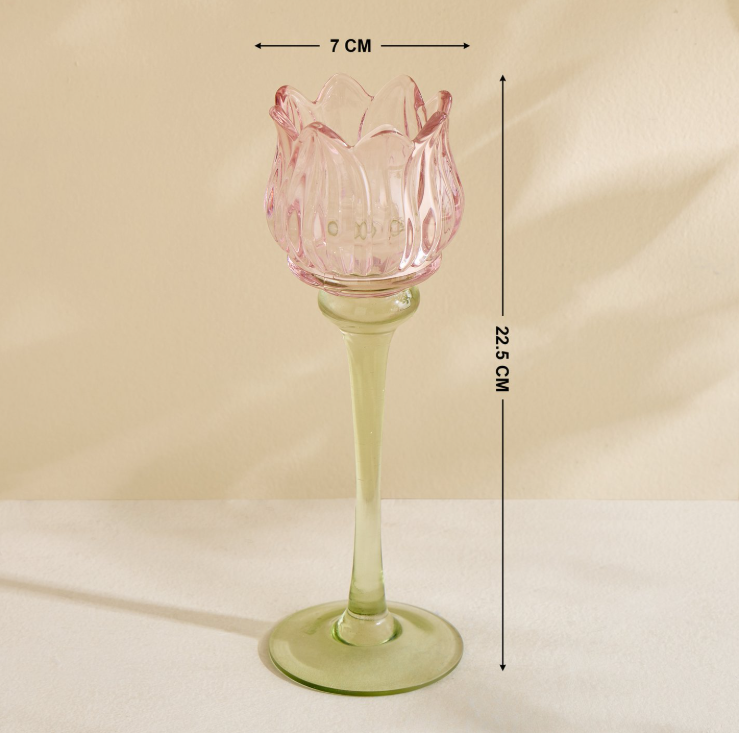 Fiora Delphi Glass Tulip Pedestal candle Holder